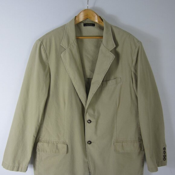 L.L. Bean Mens 46 R  Khaki Beige Cotton LS Blazer Jacket 2 Button Closure - Picture 4 of 9